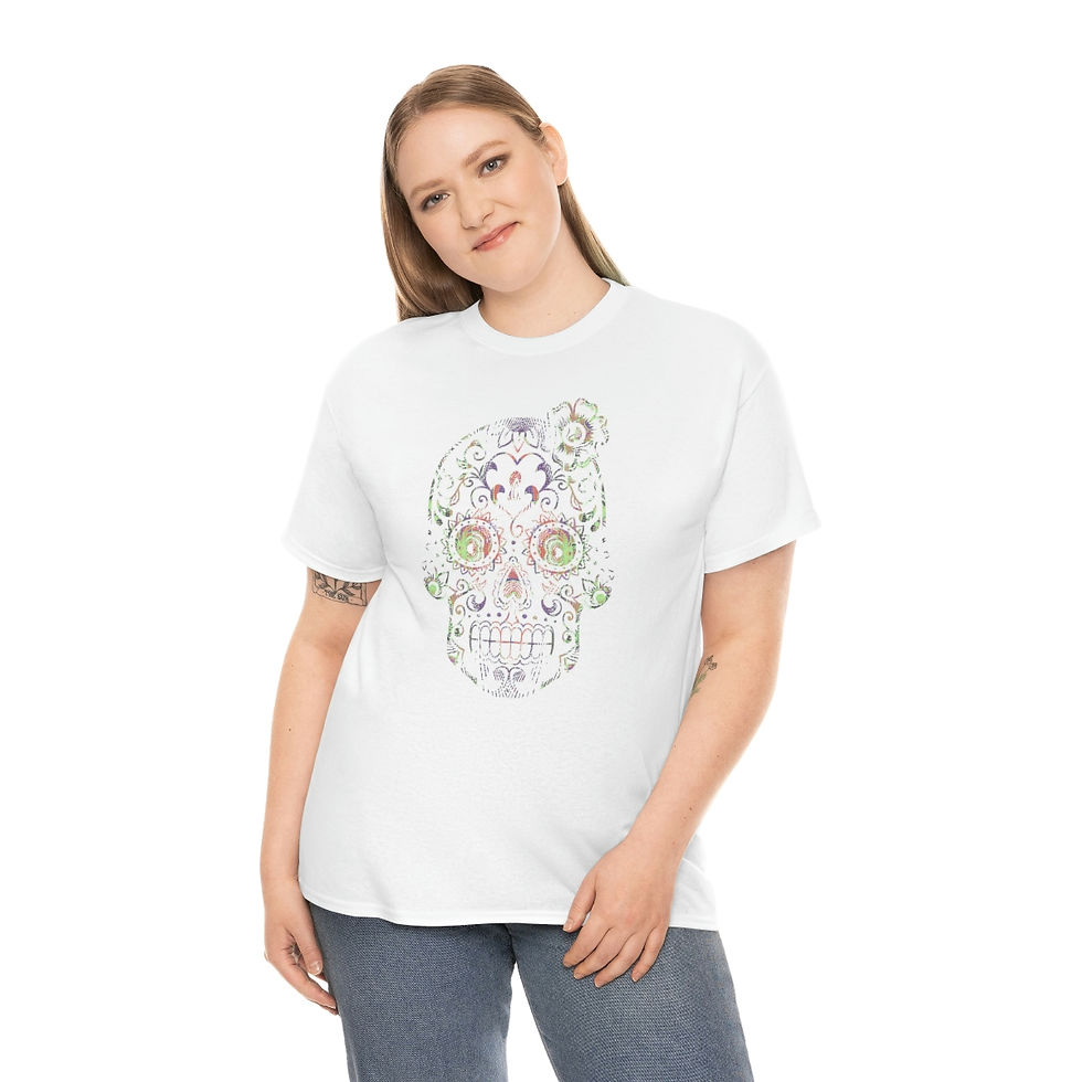 Thumbnail: Pixelated Fine Line Fractal Sugar Skull Tee