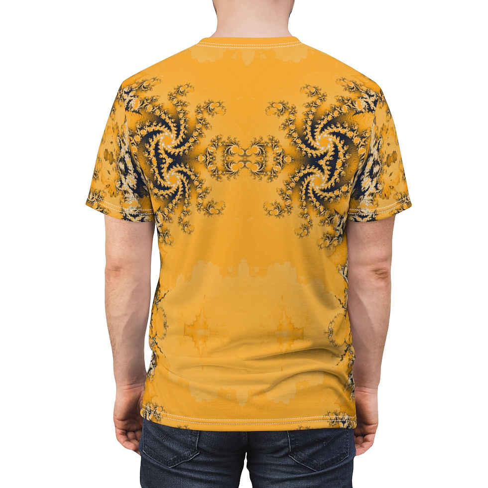 Thumbnail: Golden spiral mandala fractal all-over t-shirt with white and smoky-black accents