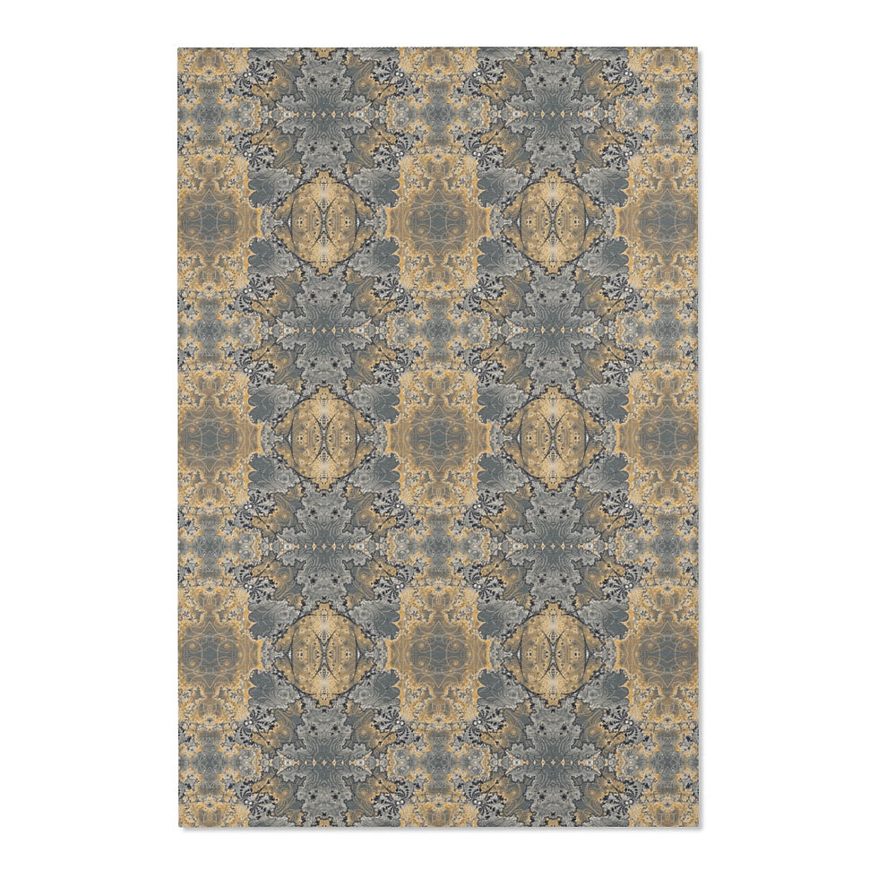 Thumbnail: Cool area rug with intricate fractal mandala pattern in gold, white, and black