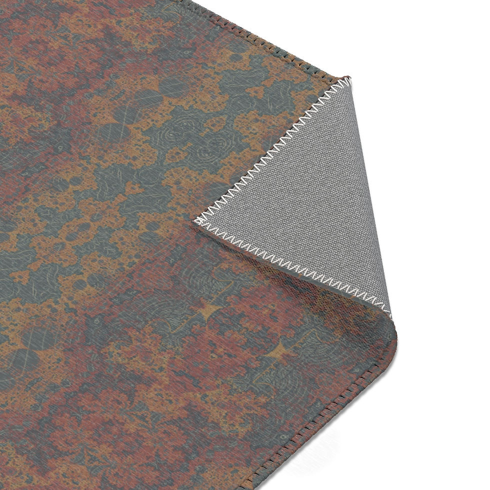 Thumbnail: Cool area rug with intricate fractal mandala pattern in blue, red, grey, and orange