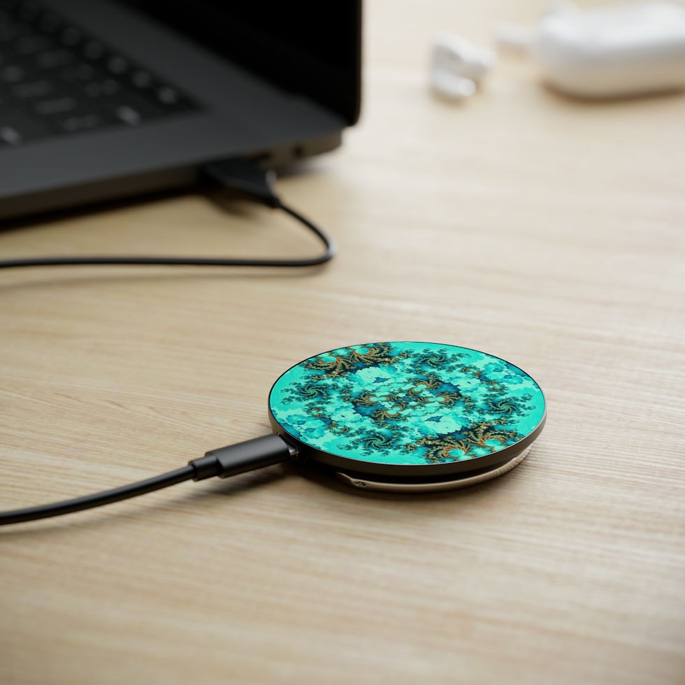 Thumbnail: An aesthetically pleasing wireless charger reminiscent of spiral design, adorned with colorful fractal mandala