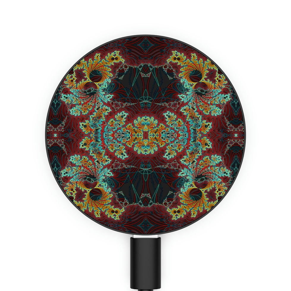 Thumbnail: An aesthetically pleasing iPhone wireless charger reminiscent of regal design, adorned with colorful fractal mandala
