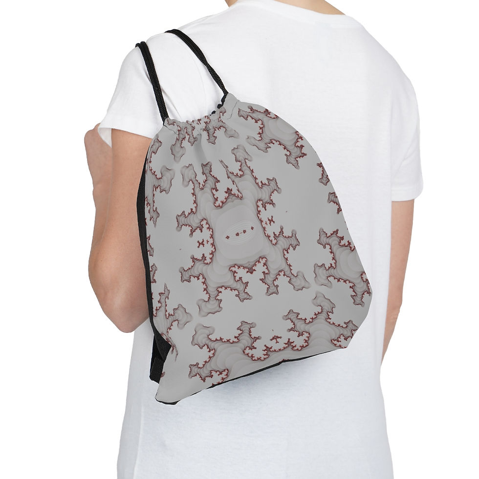 Thumbnail: Light Grey Vintage Fine Line Traced Fractal Drawstring Bag