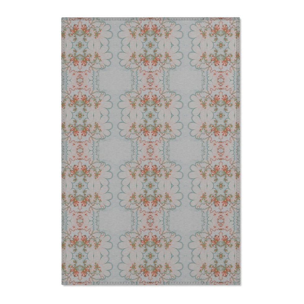 Thumbnail: Cool area rug with intricate fractal mandala pattern in blue, red, grey, and orange