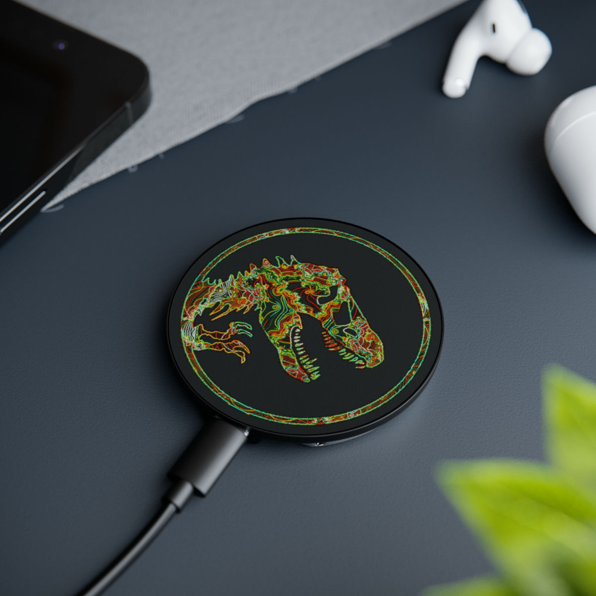 iPhone Wireless Charger | Pixelated Jurassic Park Fractal Induction Charger