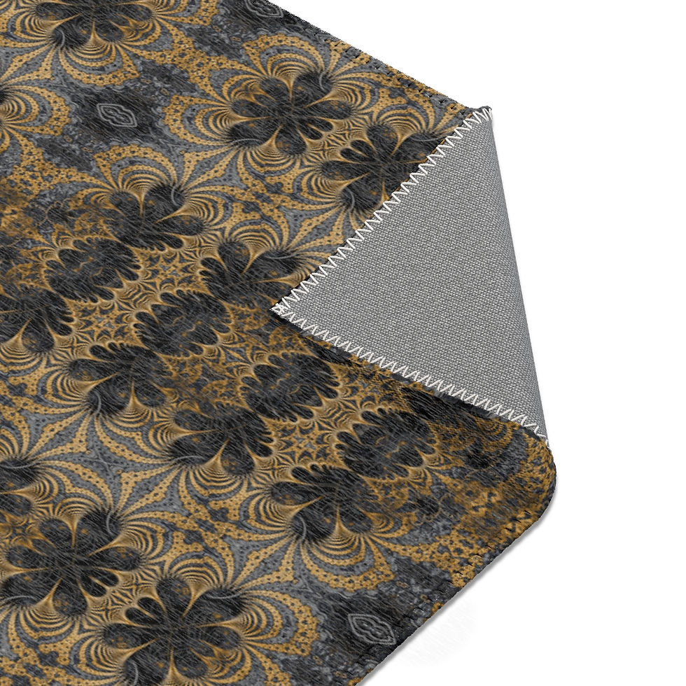 Thumbnail: Cool area rug with intricate fractal mandala pattern in gold, white, and black