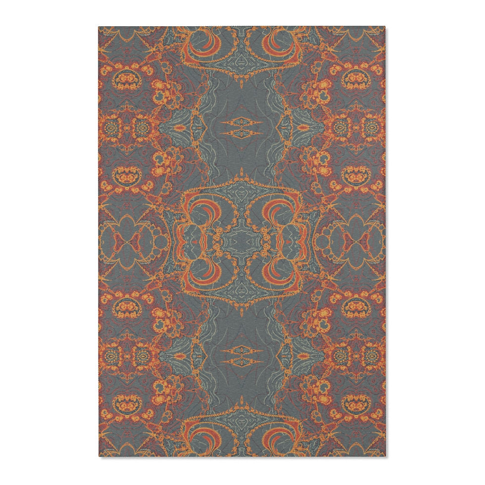 Thumbnail: Cool area rug with intricate pixelated spiral fractal mandala pattern in red, grey, and orange