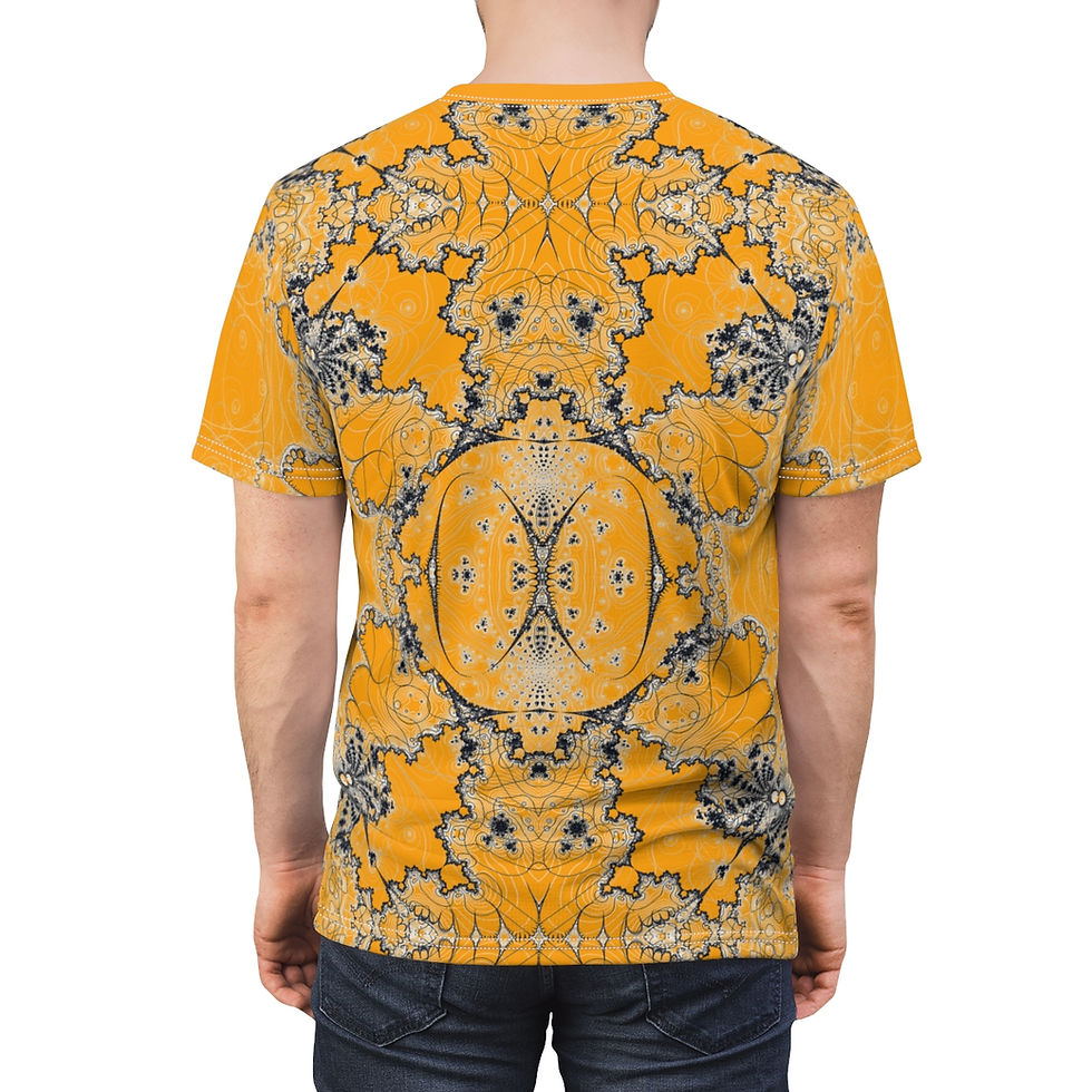 Thumbnail: Bold and intricate fine lines traced fractal image with gold base complimented by white and smoky accents