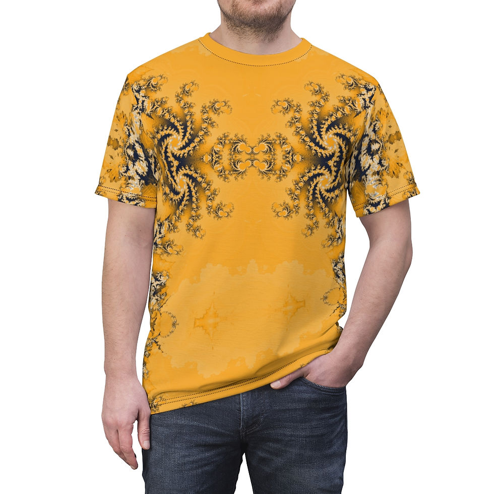 Thumbnail: Golden spiral mandala fractal all-over t-shirt with white and smoky-black accents