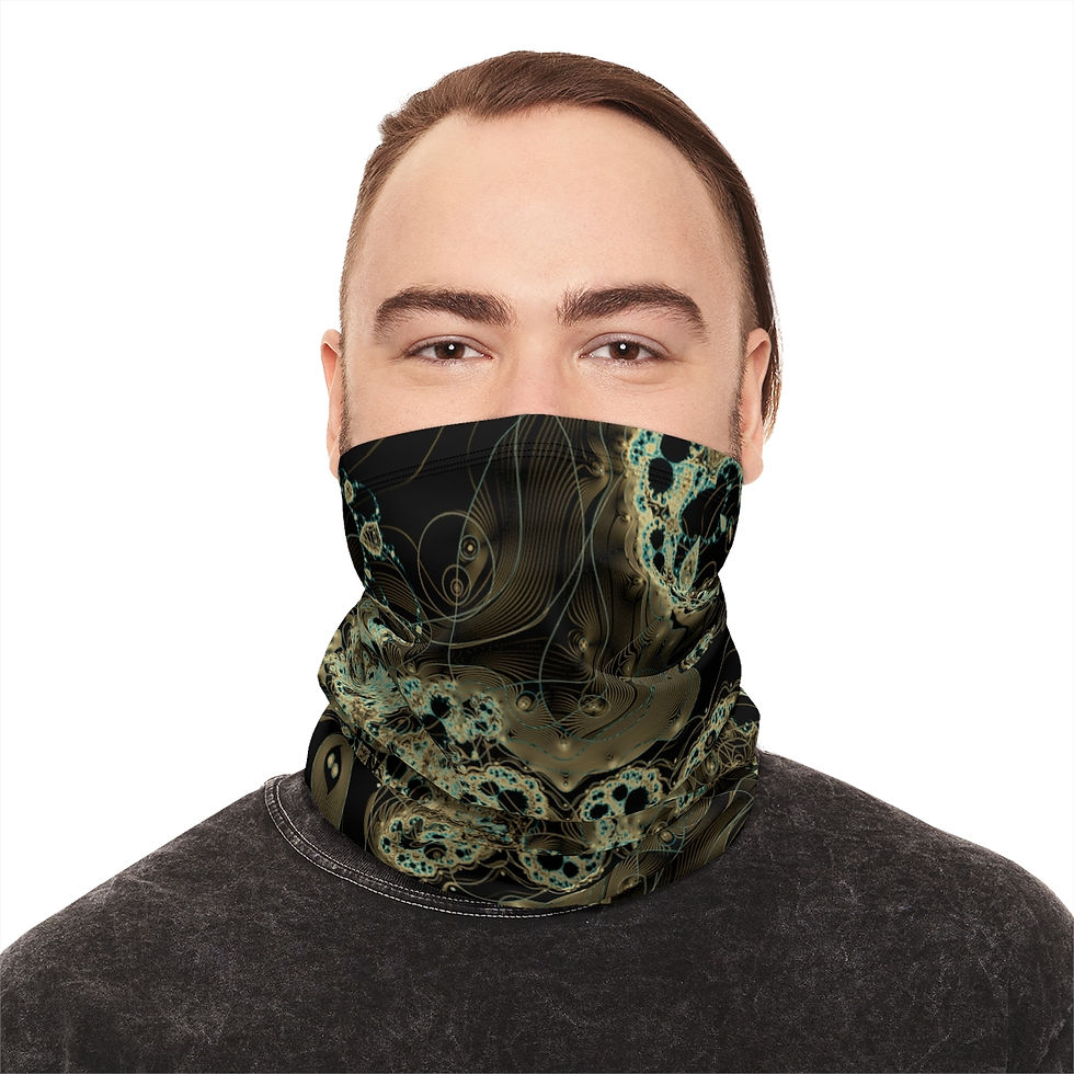 Thumbnail: Fine Line Traced Fractal Winter Neck Gaiter With Drawstring