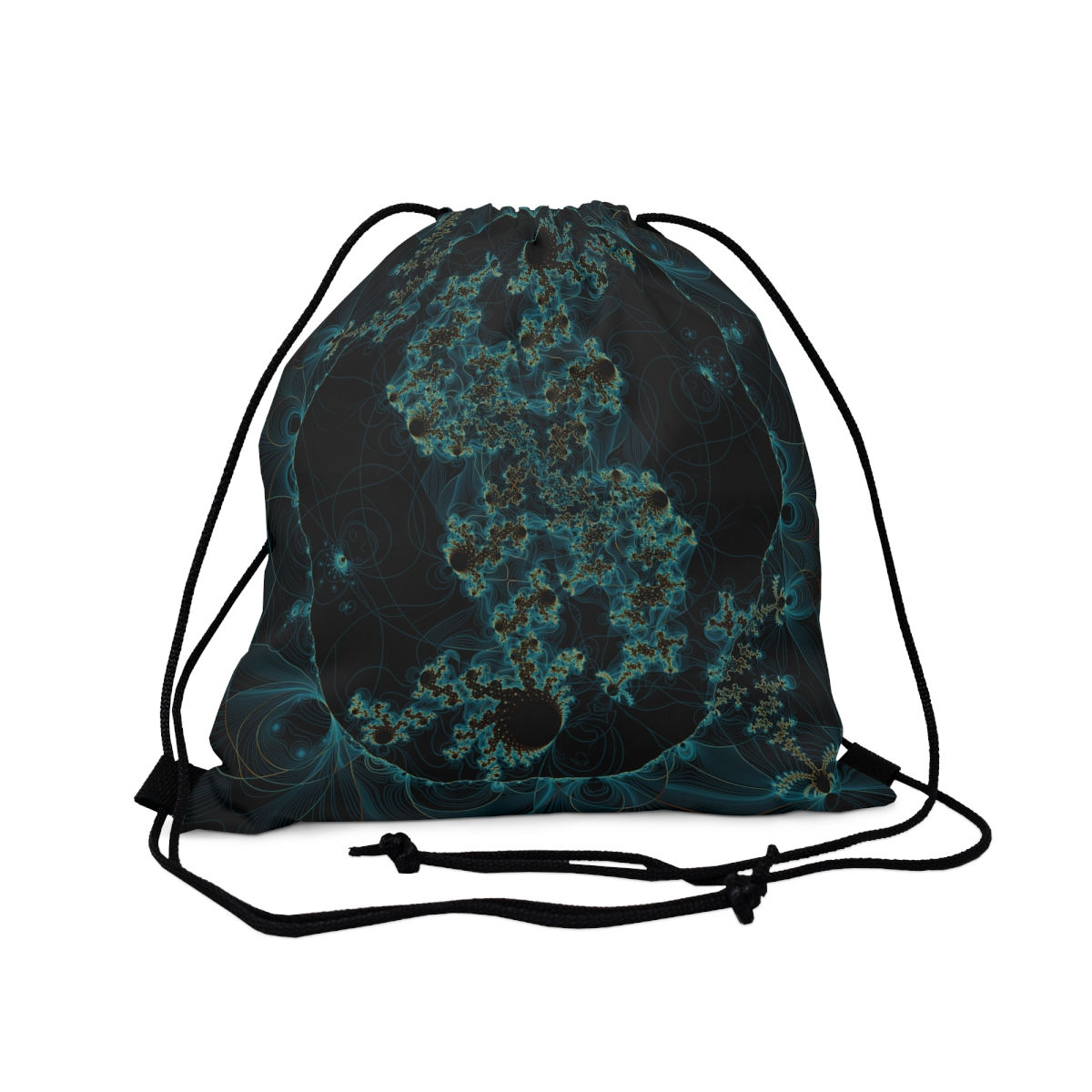 Dark Emerald Vintage Fine Line Traced Fractal Drawstring Bag