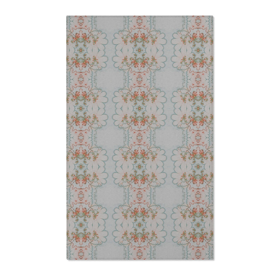 Thumbnail: Cool area rug with intricate fractal mandala pattern in blue, red, grey, and orange