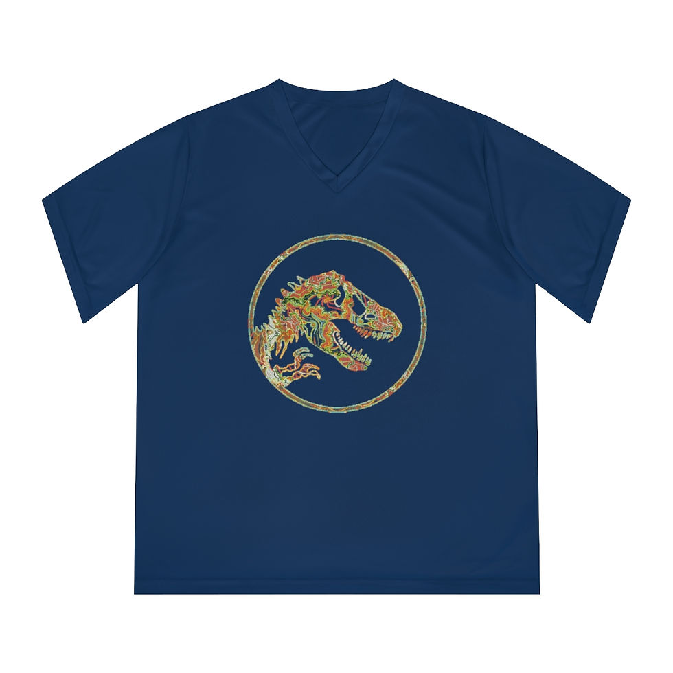 Thumbnail: Pixelated T-rex: Women's Athletic V-Neck Performance Shirt  