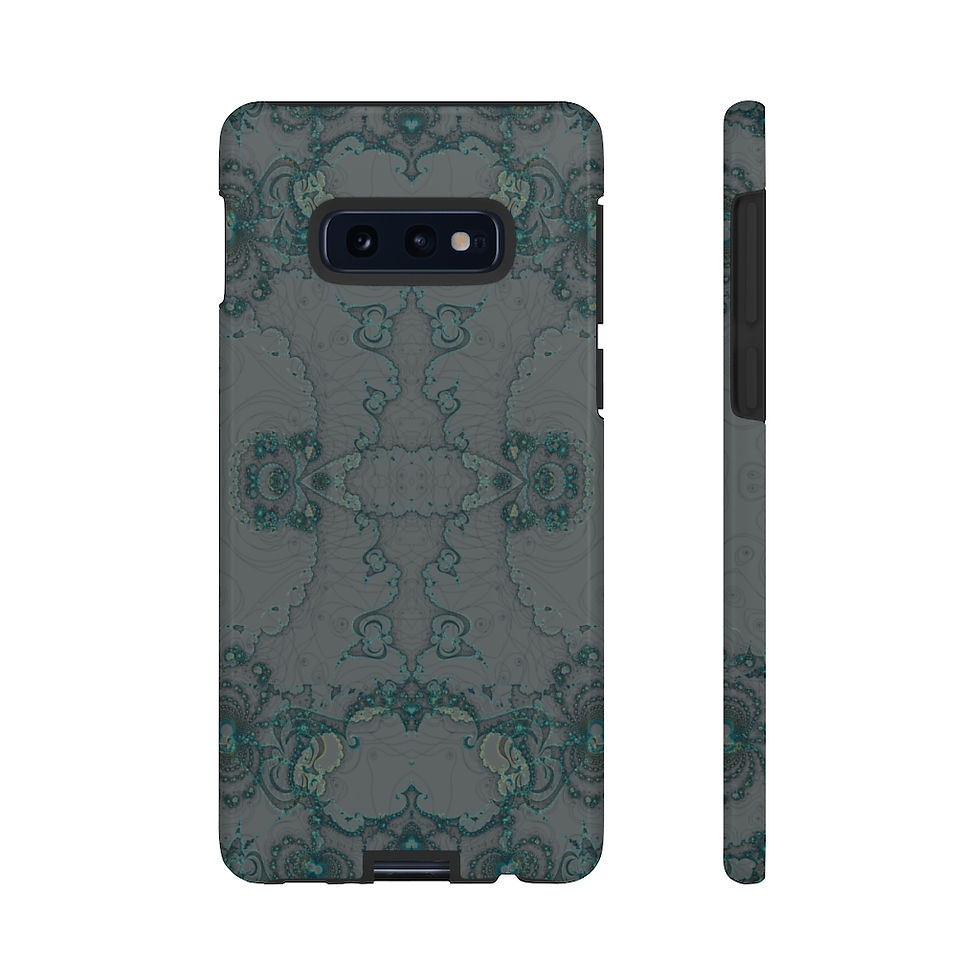 Thumbnail: Dark Grey Fine Line Traced Vintage Mandala Fractal Tough Phone Case