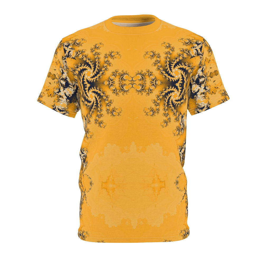 Thumbnail: Golden spiral mandala fractal all-over t-shirt with white and smoky-black accents