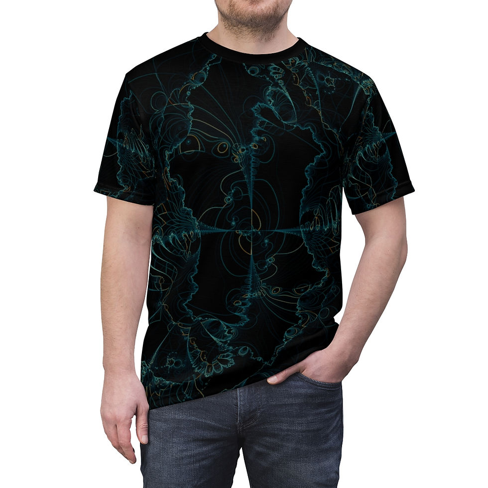 Thumbnail: Unisex Aqua Dark Fine Line Traced Fractal Tee