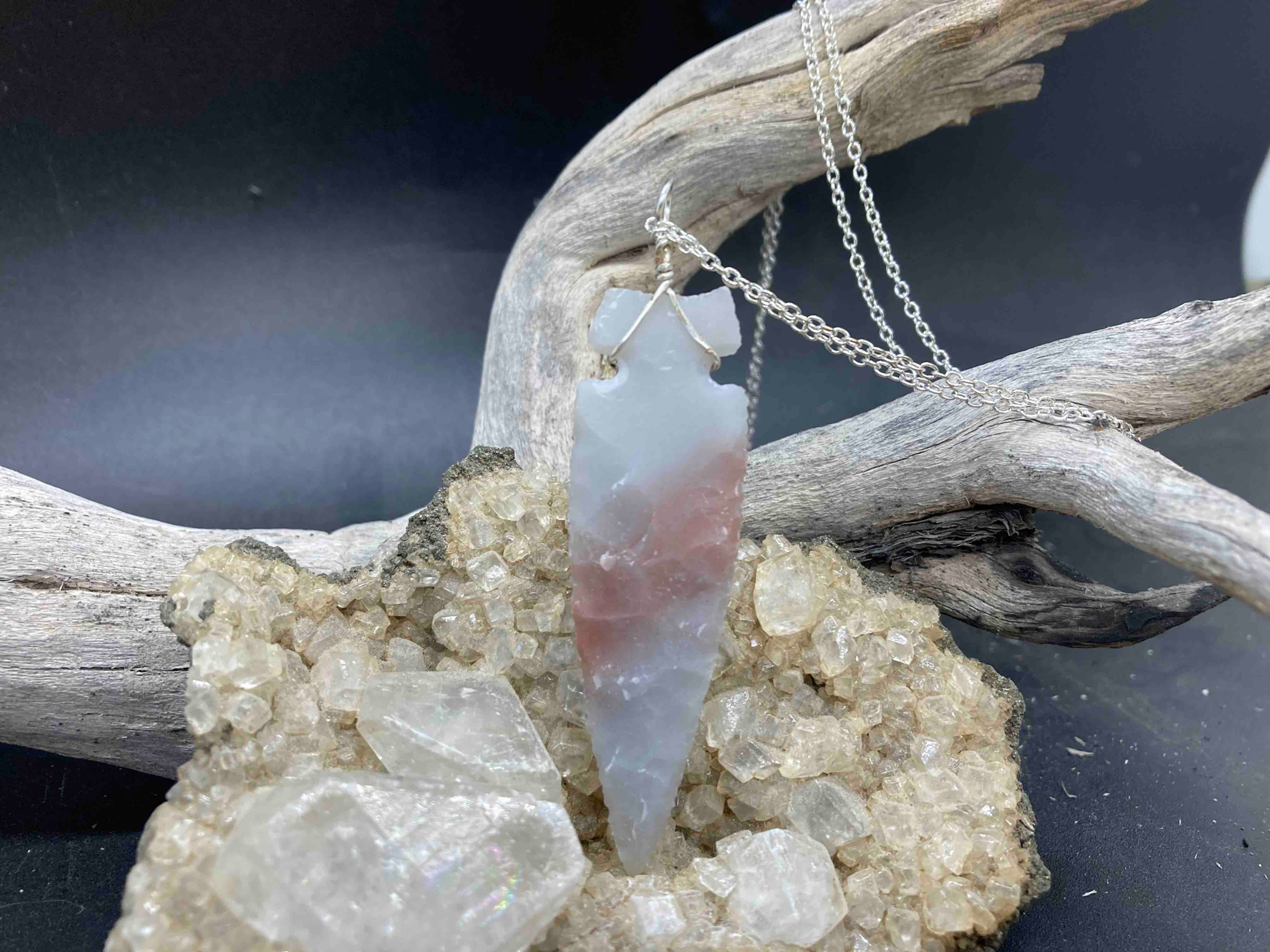 J-20... Novaculite chert, 20" silver colored chain.