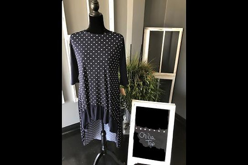 Chilia in Navy Blue with White Dots and Navy Trim