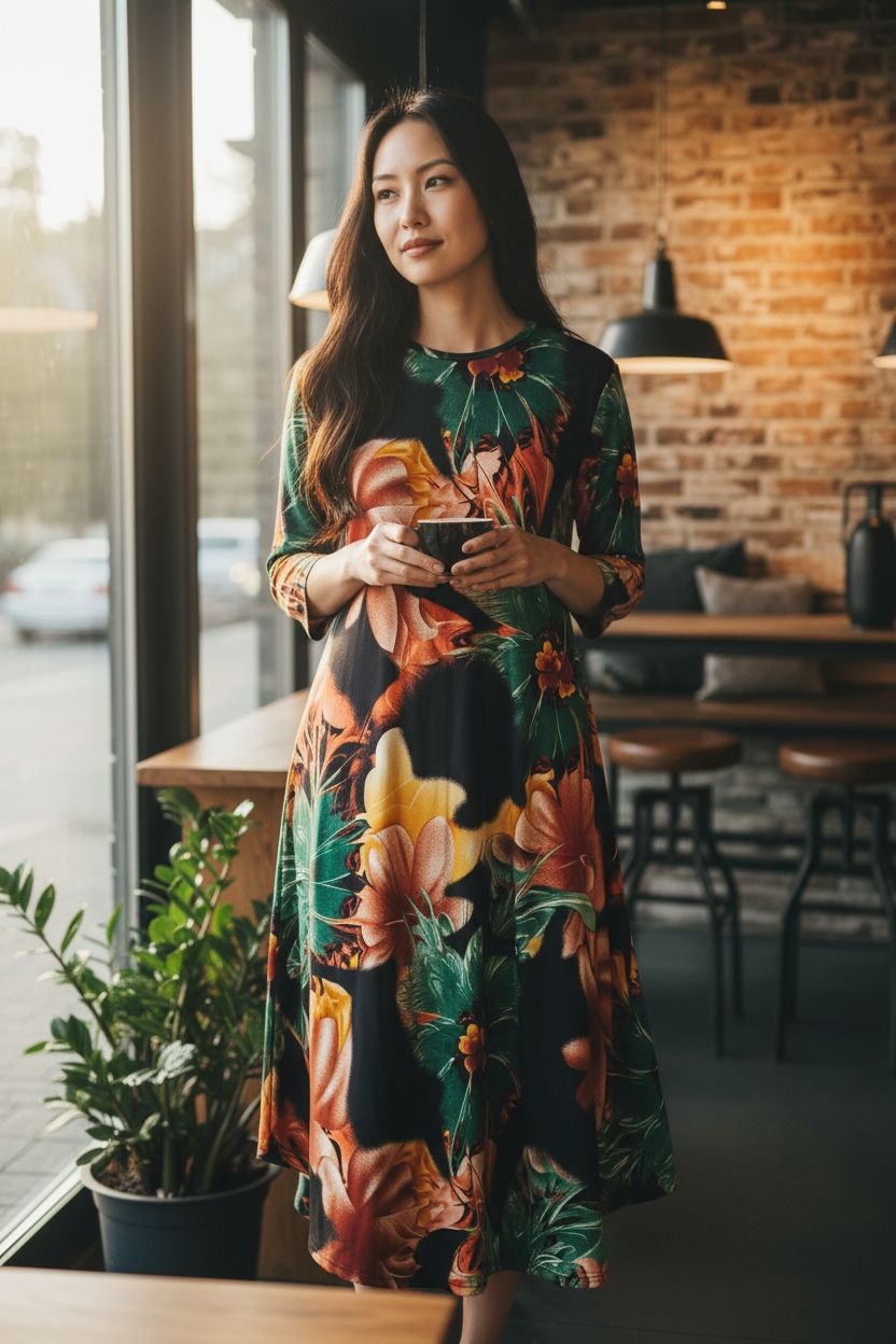 Miniatura: Swing Dress in Bold Beautiful Flowers 