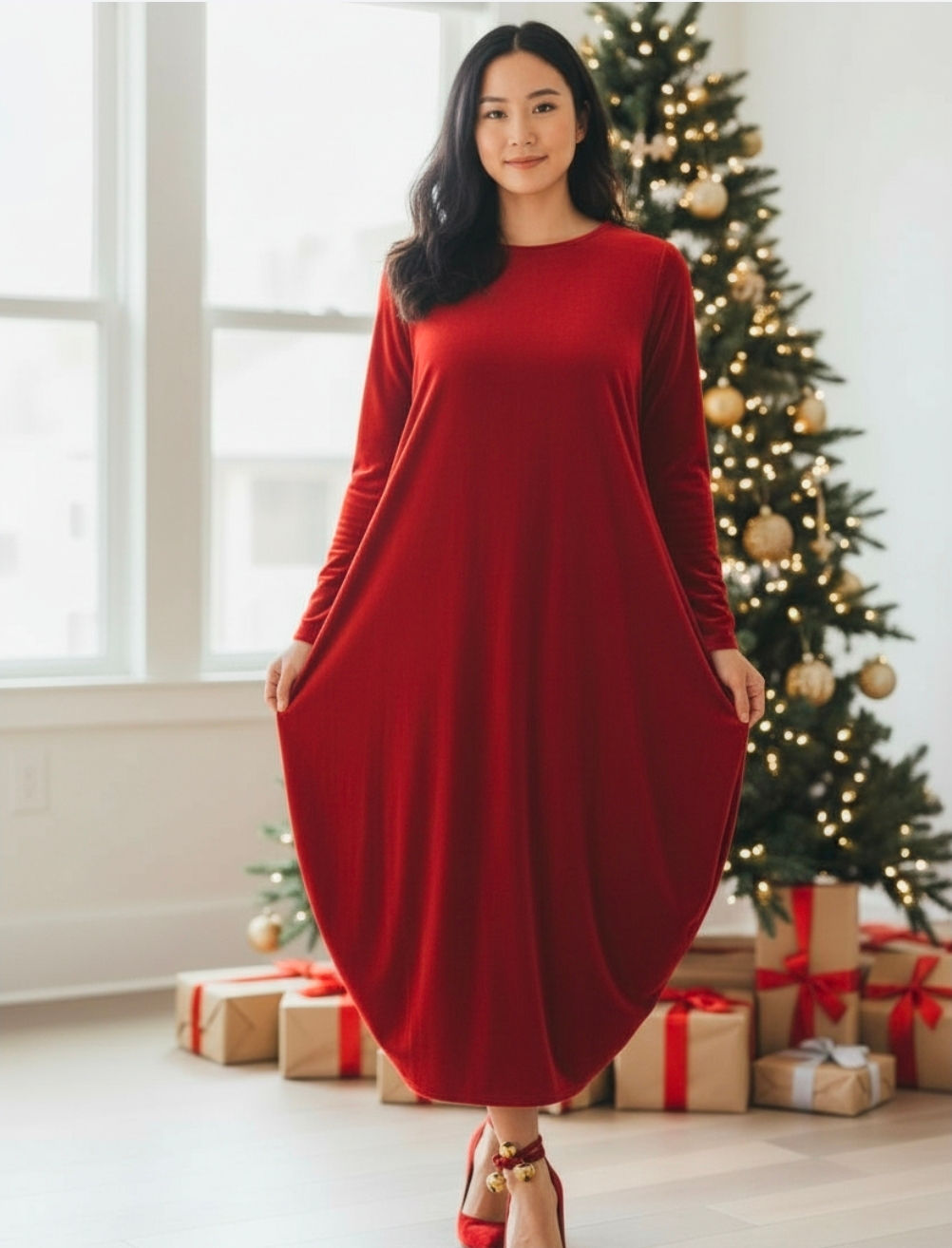 Mandy Dress in Red, Green or Royal Blue Velvety Fabric