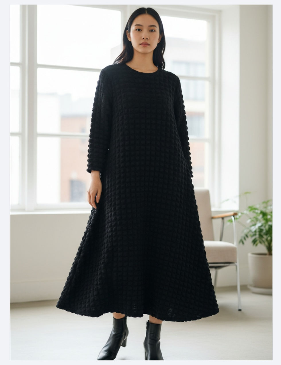 Miniatura: Vestido Dasha con bolsillos en negro liso o verde lima (tela Pop it)