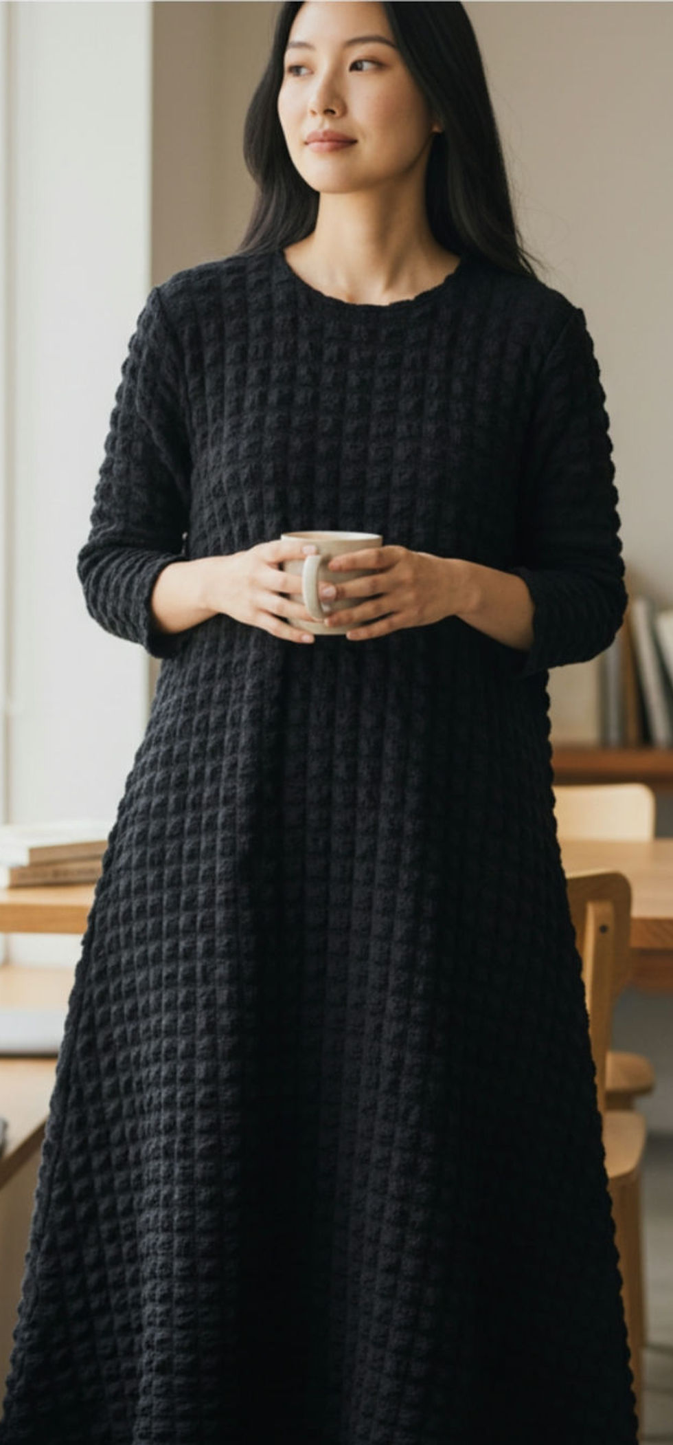 Miniatura: Vestido Dasha con bolsillos en negro liso o verde lima (tela Pop it)