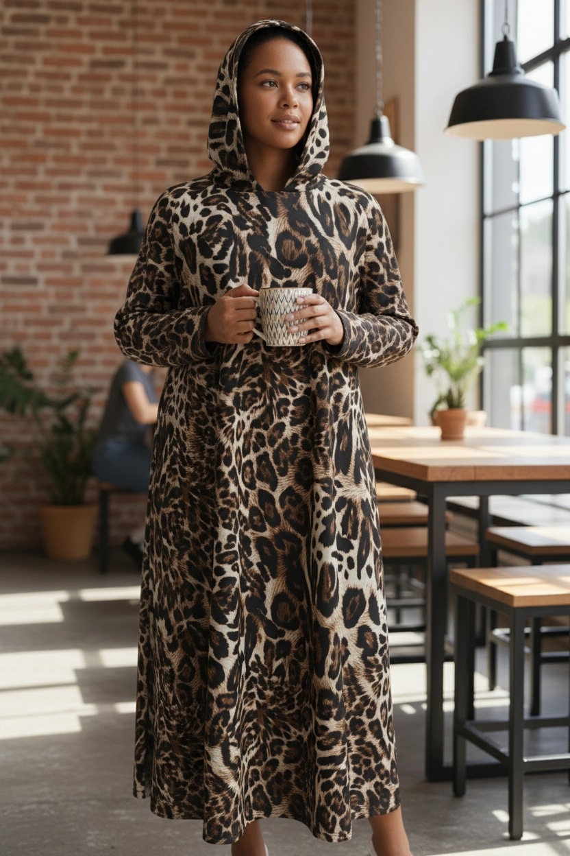 Miniatura: Celoa Hoodie Pocket Dress in Animal Print