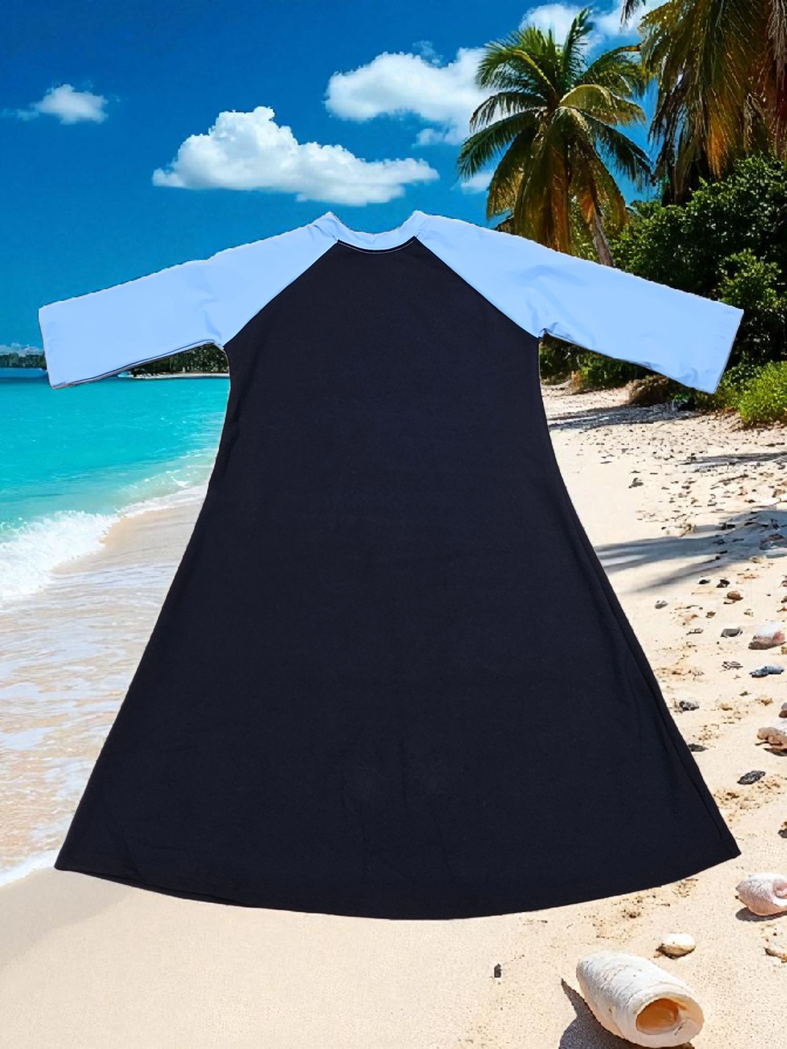 Girls UV Protectant Swim Dress in Black n Baby Blue