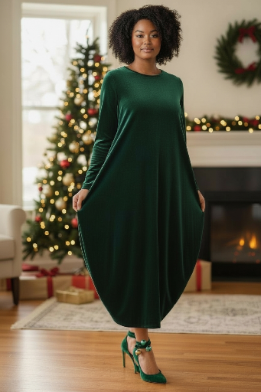 Thumbnail: Mandy Dress in Red, Green or Royal Blue Velvety Fabric