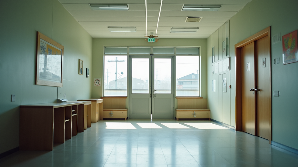Eye-level view of a community center in Fukushima providing support services