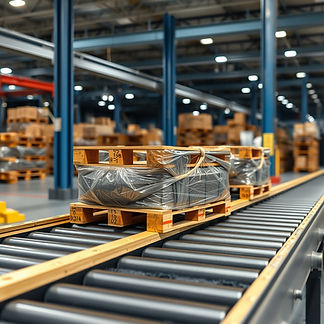 image showing pallets with heavy weight on it runnnig on roller conveyor.jpg