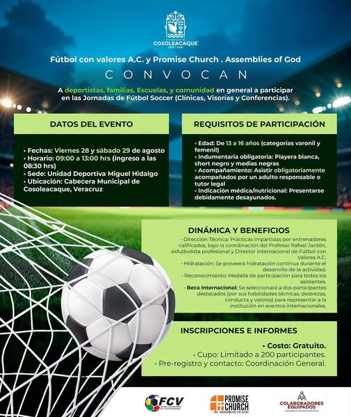 El H. Ayuntamiento de Cosoleacaque, te invita a la jornada de futbool soccer.