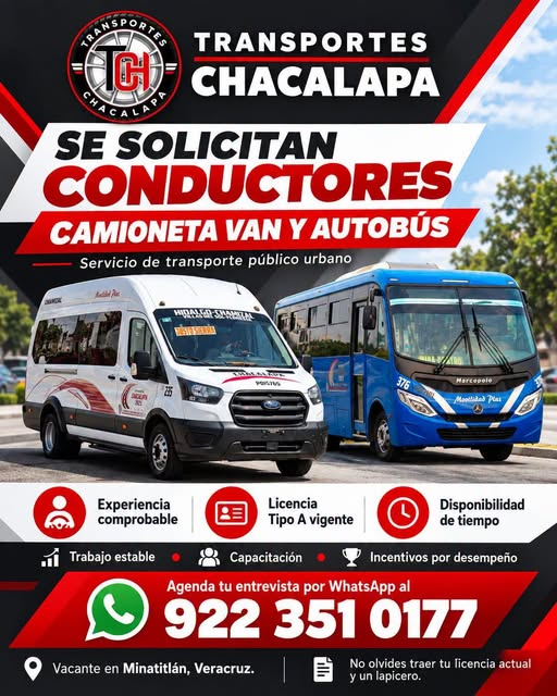 ¡Hay vacantes en Minatitlán para conductores de camionetas van y autobús!