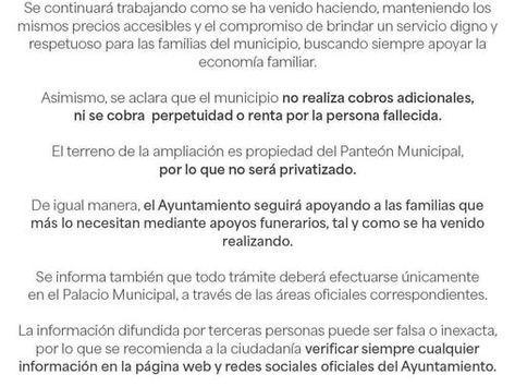 Información Oficial sobre la ampliación del Panteón Municipal