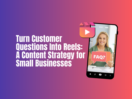 Text: Turn Customer Questions Into Reels. A smiling woman in a phone screen with FAQ speech bubble
