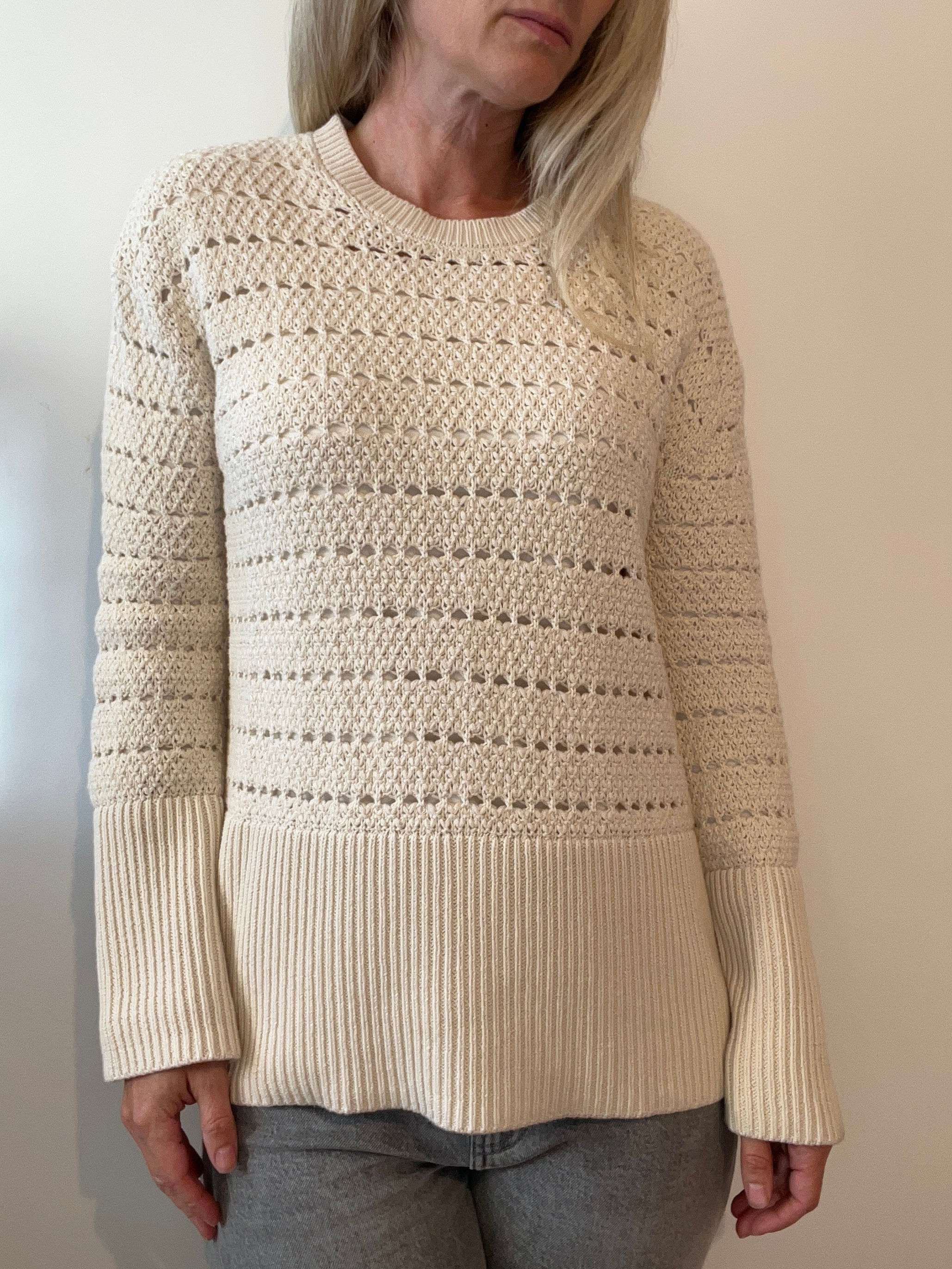 Cotton Crochet Crewneck Sweater