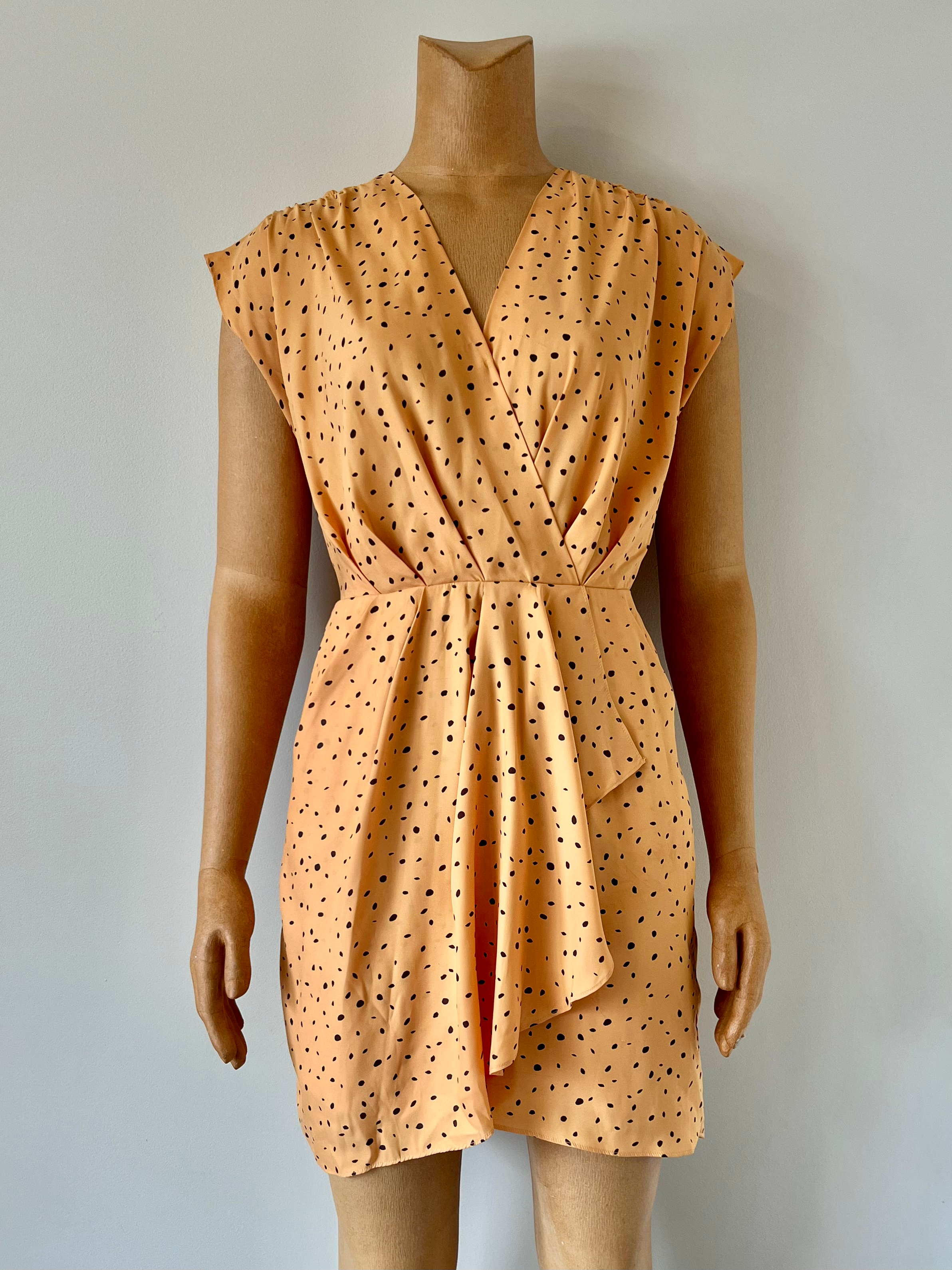 Golden Dotted Gathered Dress