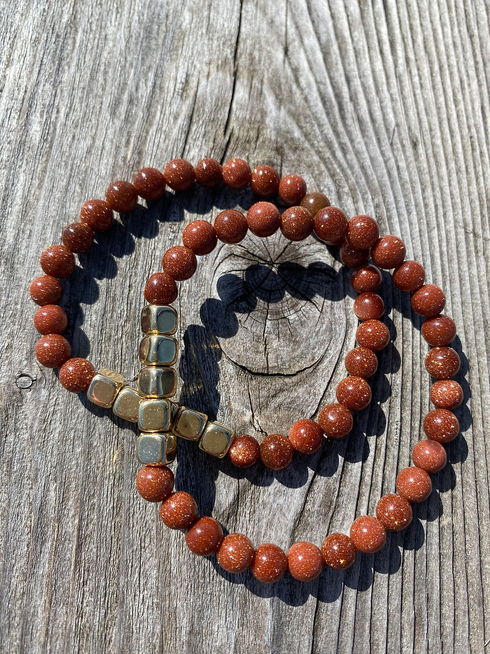 Gold Sandstone Beaded Bracelets -Sun Goddess Sparkle Stones Bracelet Set