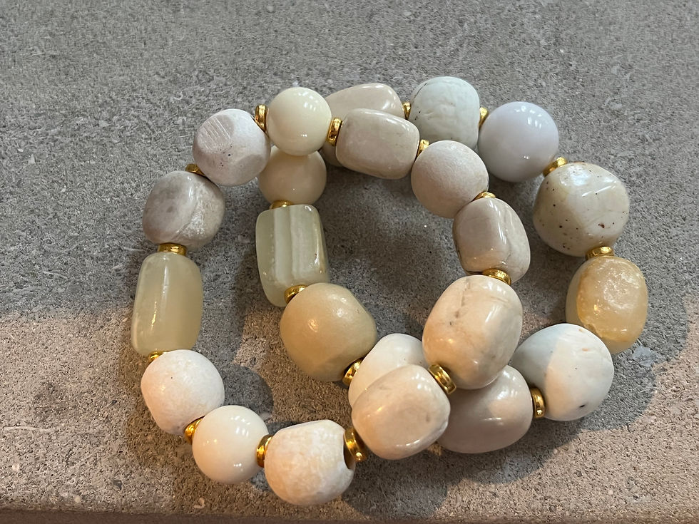 Chunky White Stones, Wood, Vintage and Clay Hand Beaded Design -Unity Bracelets