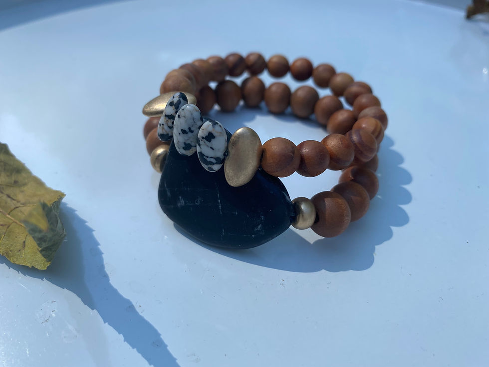 Wood and Stone with Gold Accent Original Bracelets -Sand Glow Bracelet Pair