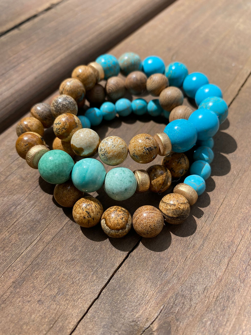 Turquoise and Stone Original Bracelet Stack - Sand and Sea vibes, Freedom Set