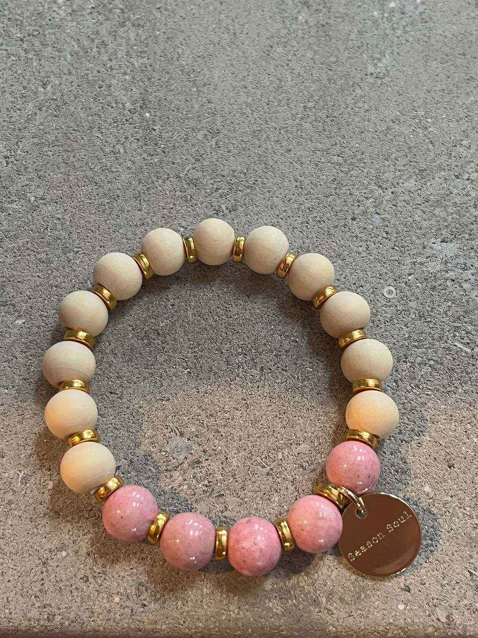 Pink Beads with Wood and Gold Accents -Joyous Effect Bracelet
