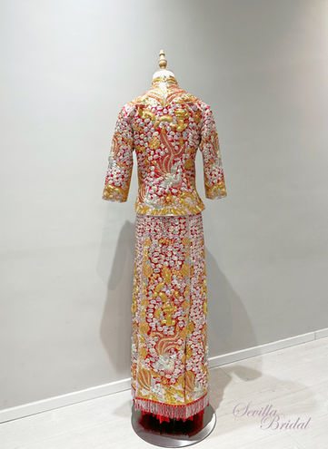 金龍彩鳳平腳密褂后，裙褂