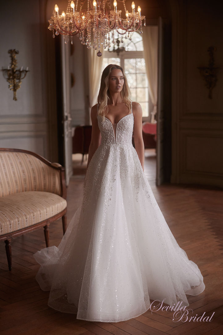 烏克蘭品牌吊帶超閃開叉A-Line婚紗, Sevilla Bridal