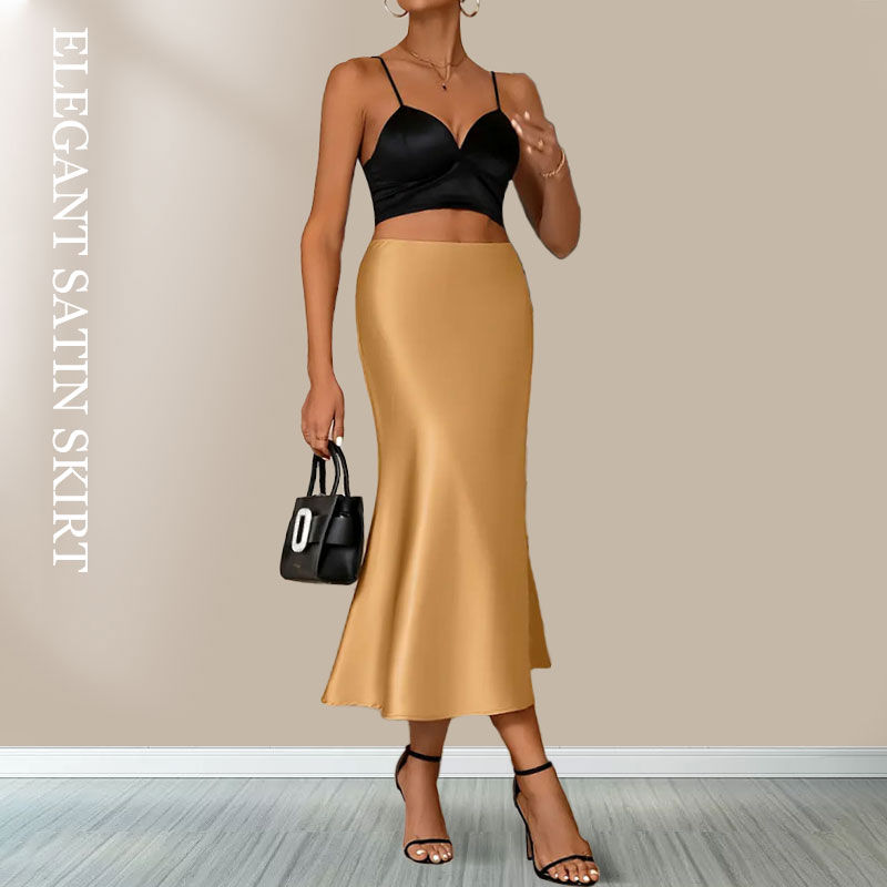 Miniatura: Satin Skirts for Women Korean Style Champagne Office High Waist A-line Skort Fas