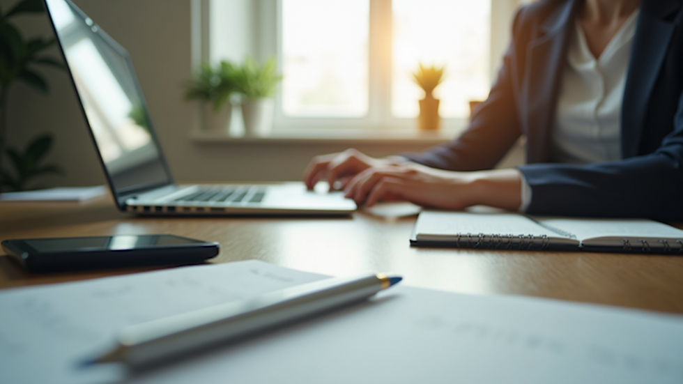 Vue en plongée d’un bureau avec ordinateur et notes de planification