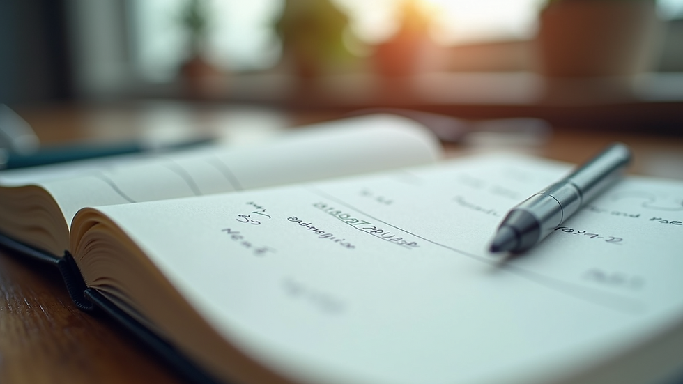 Close-up view of a notebook with digital content planning notes