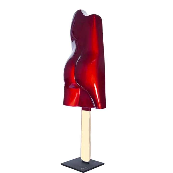 Resin sculpture of a red ice cream cone. Contemporary pop art.