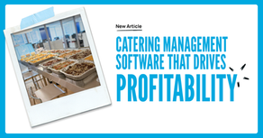 A Graphic of a catering food set up with the title Catering Management Software That Drives Profitability