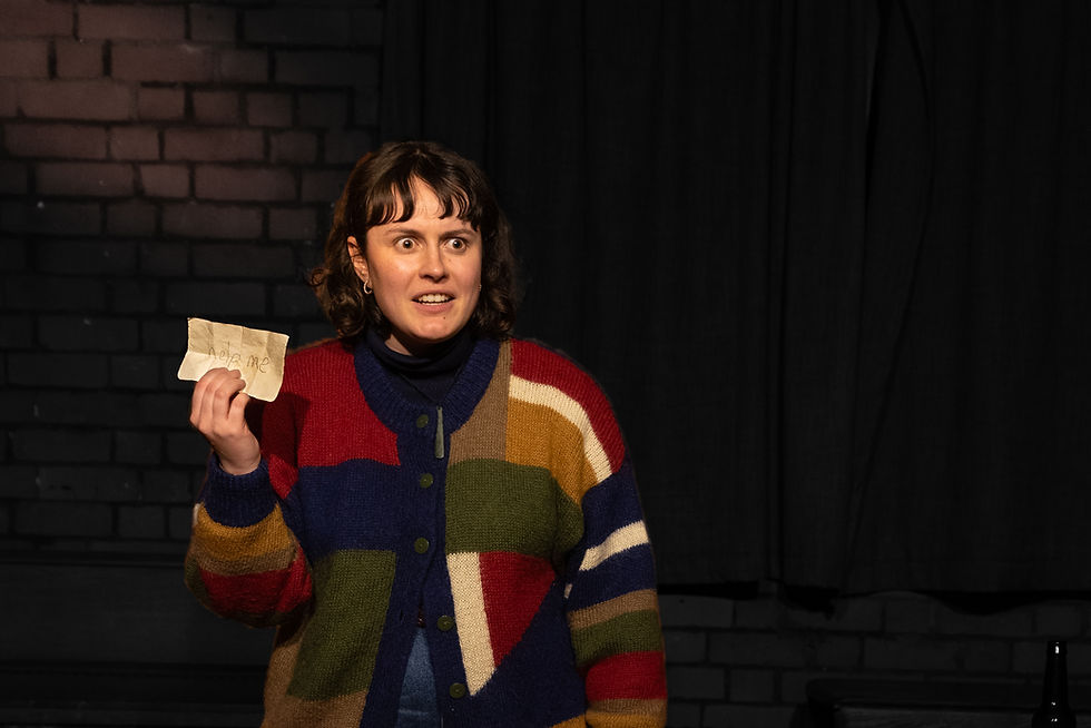 Bristol performer delivering a powerful solo piece at The Scratch Theatre